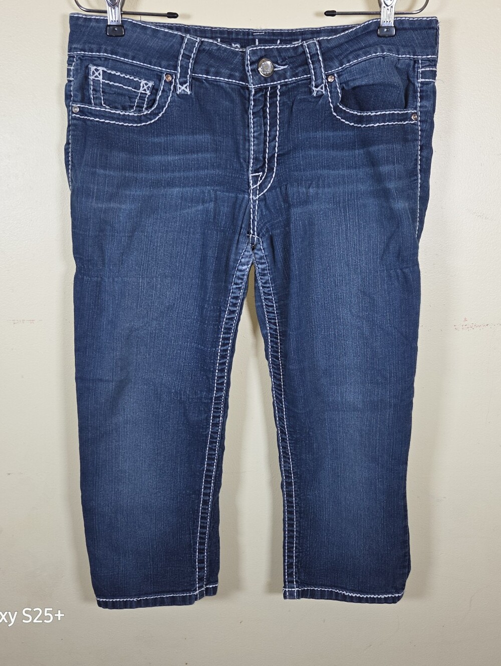 Ten Denim Jeans Capris Womens 13 Blue Jeweled Back Pocket Stretch
